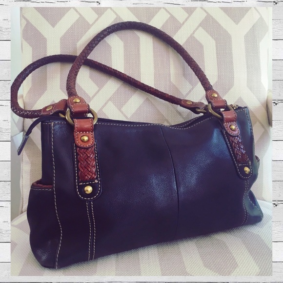 Fossil Handbags - Fossil vintage black brown leather braided handles